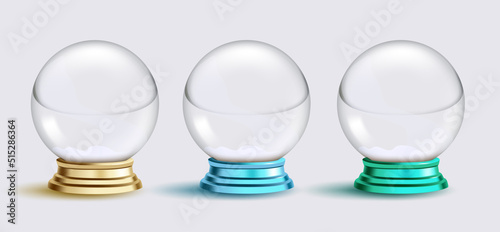 Christmas snow ball vector set design. 3d Christmas crystal ball elements collection in glass colors isolated in white background for xmas decoration. Vector illustration.
