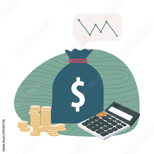 Financial crisis concept. cost reduction strategy and analysis. pile of dollar coin fall down symbol. economic decline, downfall, crisis and bankrupt. Business vector illustration 