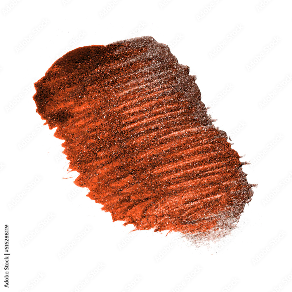 Calming Coral, brown stripe painted with acrylic paint isolated on a white background. Abstract grunge painted texture