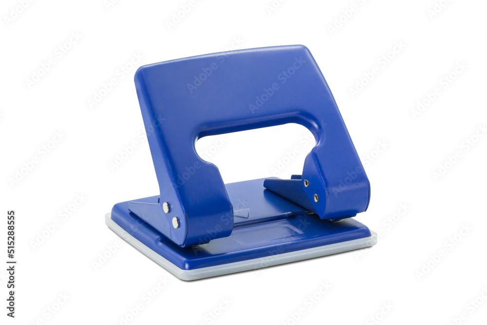 Hole puncher blue color isolated on white background.[Clipping path].