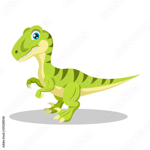 Cute green dinosaur cartoon on white background