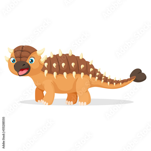 Cute happy ankylosaurus cartoon on white background