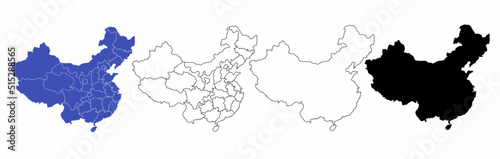 Map of People's Republic of China set isolated on white background