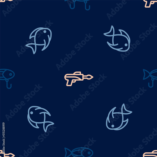 Set line Fishing lure, and harpoon on seamless pattern. Vector
