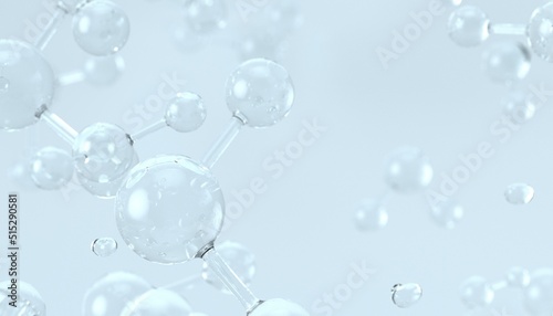 Cosmetic essence, liquid bubbles, molecules of liquid bubbles on the background. 3d rendering photo