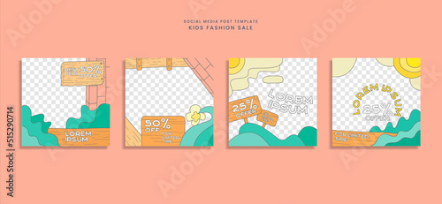 Hand drawn groovy social media post template. suitable for selling children's clothing, youth clothing, cool products, etc.