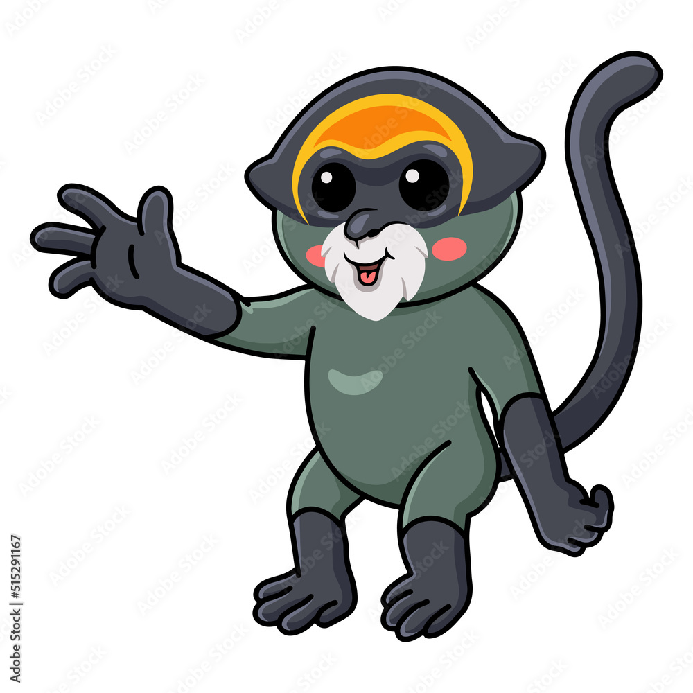 Cute de brazza's monkey cartoon waving hand