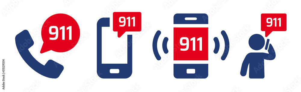 Call 911 phone number icon set to contact emergency services for assistance. Vector symbol illustration. Call 911 phone number icon set to contact emergency services for assistance. Vector symbol illustration.