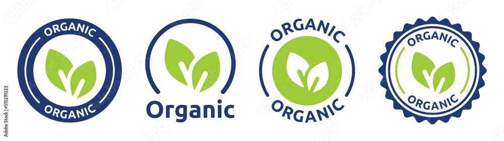 Organic label vector set with leaf icon symbol. Natural product sign illustration. Organic label vector set with leaf icon symbol. Natural product sign illustration.