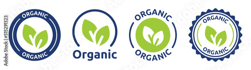 Organic label vector set with leaf icon symbol. Natural product sign illustration.