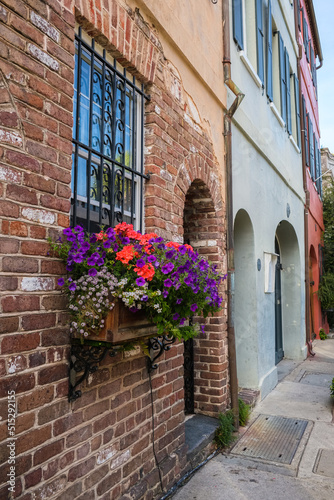 Cityscape of the historic French Quarter residential district in Charleston, South Carolina