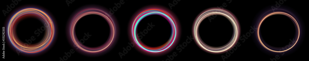Set of colorful circle ring frame backgrounds. Use photoshop layer mode lighten, screen, linear dodge (add) to remove the background Set of colorful circle ring frame backgrounds. Use photoshop layer mode lighten, screen, linear dodge (add) to remove the background