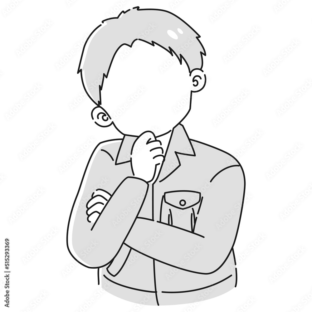 考え事をしている作業服を着た男性のイラスト 考え事をしている作業服を着た男性のイラスト