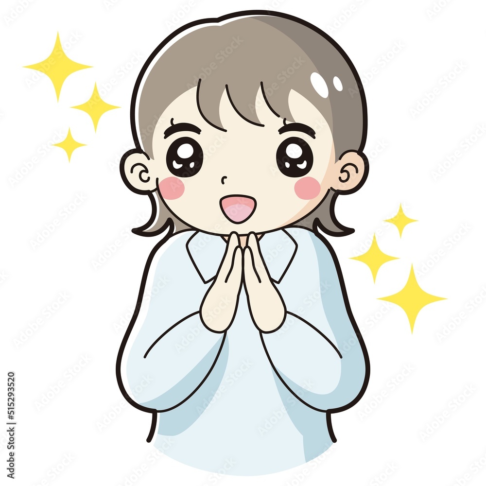 ときめく女性のイラスト（シャツ着用）