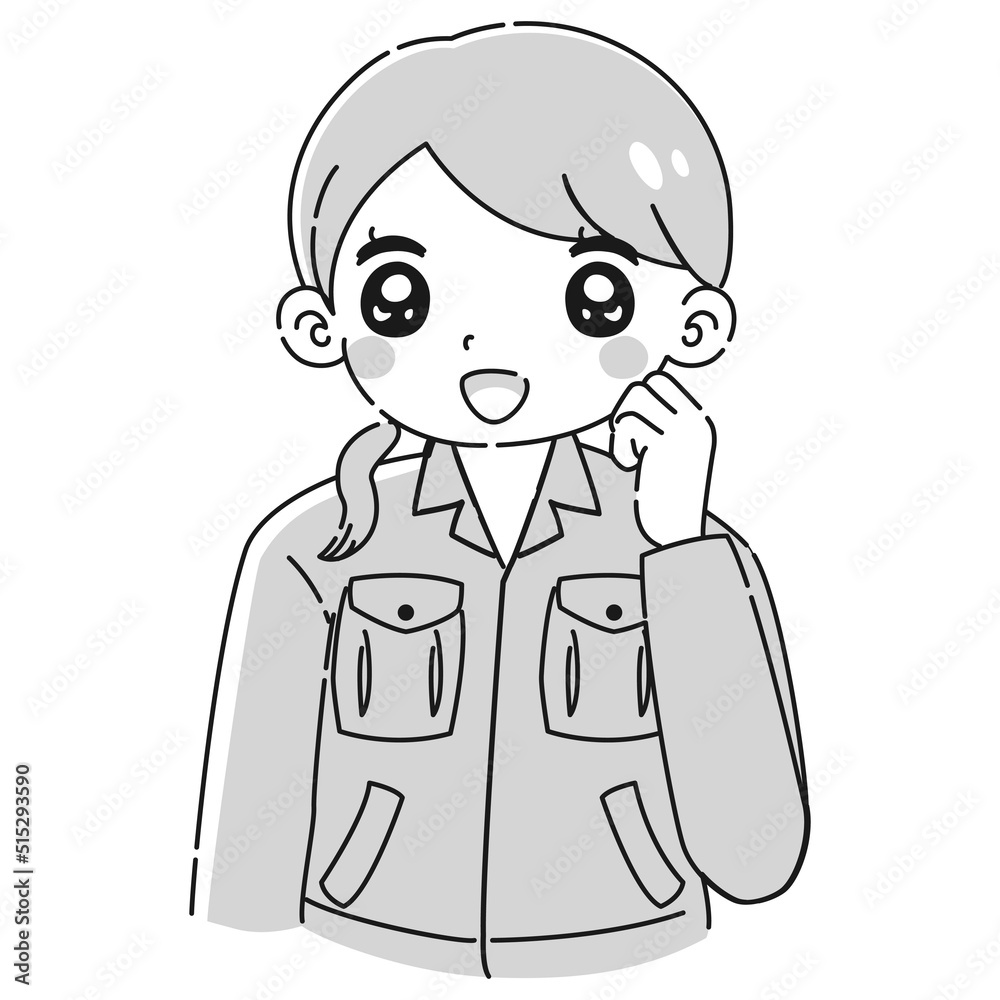 ガッツポーズをする作業服を着た女性のイラスト ガッツポーズをする作業服を着た女性のイラスト