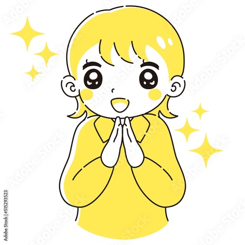 ときめく女性のイラスト（シャツ着用）