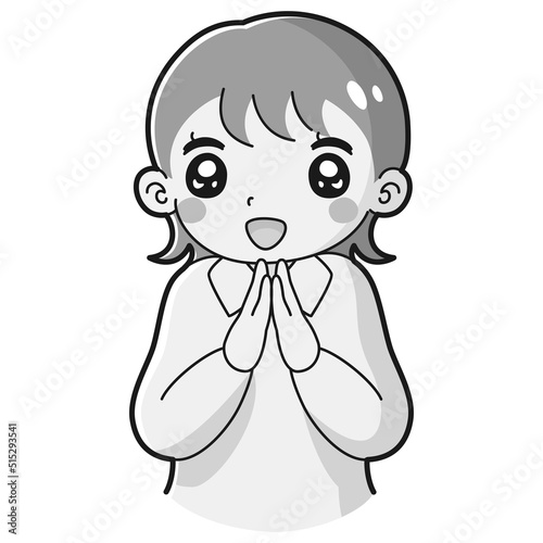 ときめく女性のイラスト（シャツ着用）