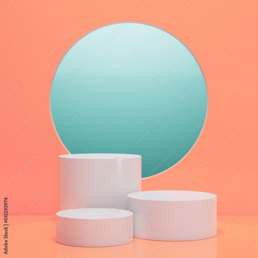 3d background, white cylinder on red and green pastel wall for product or cosmetic showcase.
3d background, white cylinder on red and green pastel wall for product or cosmetic showcase.