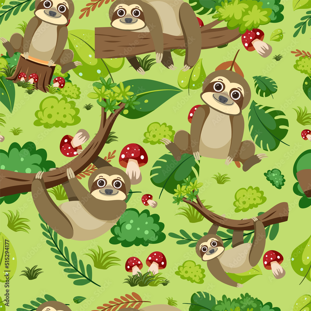 Obraz premium Cute sloth seamless pattern