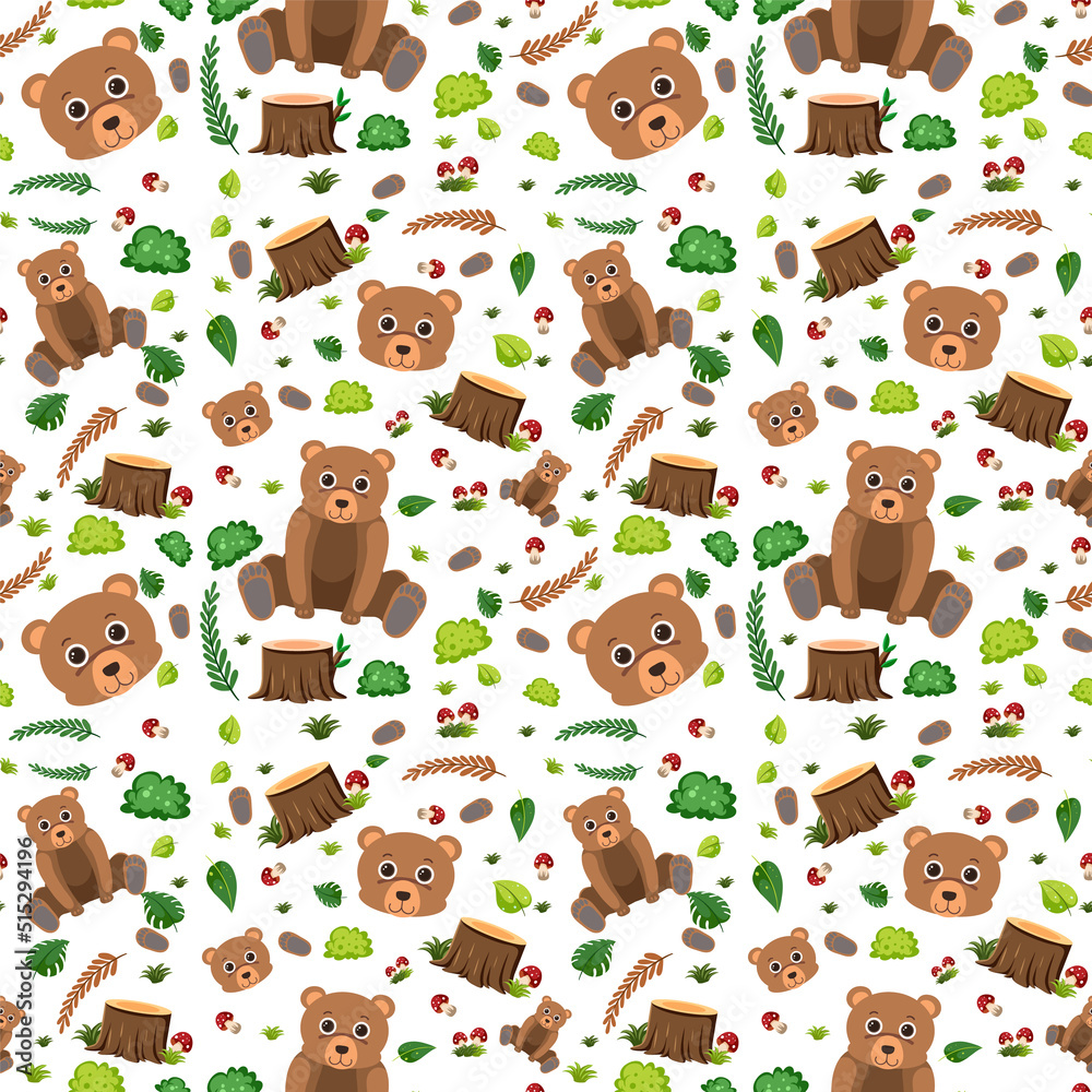Bear cute animal seamless pattern
