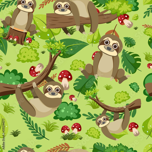 Fototapeta Naklejka Na Ścianę i Meble -  Cute sloth seamless pattern