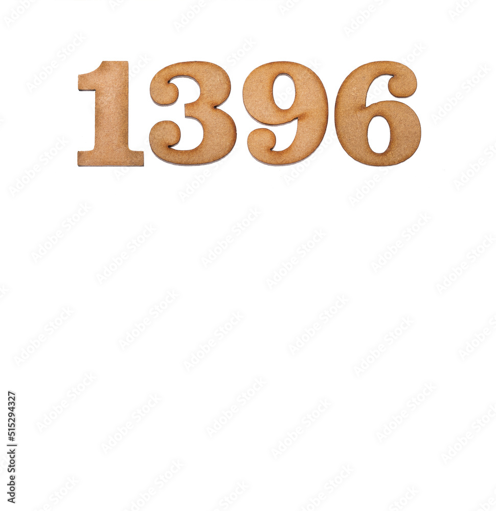 Number 1396 in wood, isolated on white background Number 1396 in wood, isolated on white background
