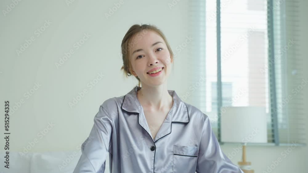 Portrait of Caucasian women wearing pajamas smile and look at camera. Portrait of Caucasian women wearing pajamas smile and look at camera.
