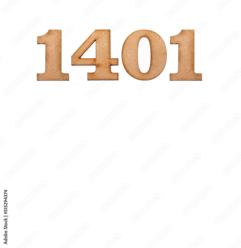 Number 1401 - Piece of wood isolated on white background Number 1401 - Piece of wood isolated on white background