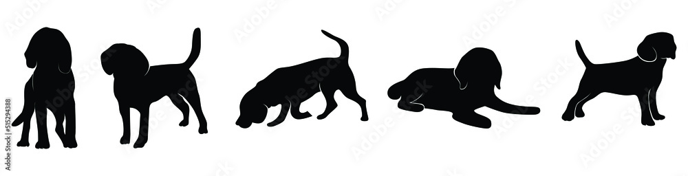 Silhouette Beagle dog set in white background Silhouette Beagle dog set in white background