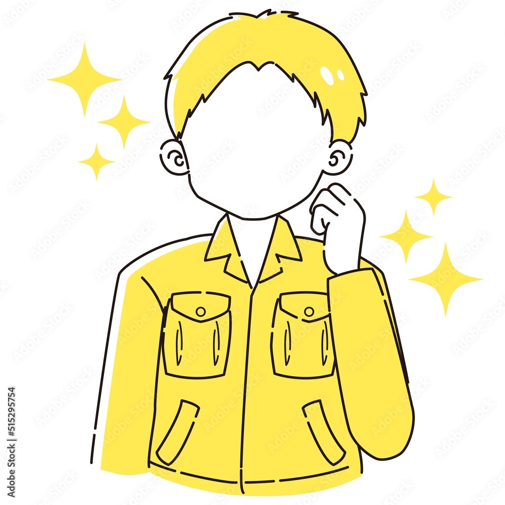 拳を握っている作業服を着た男性のイラスト