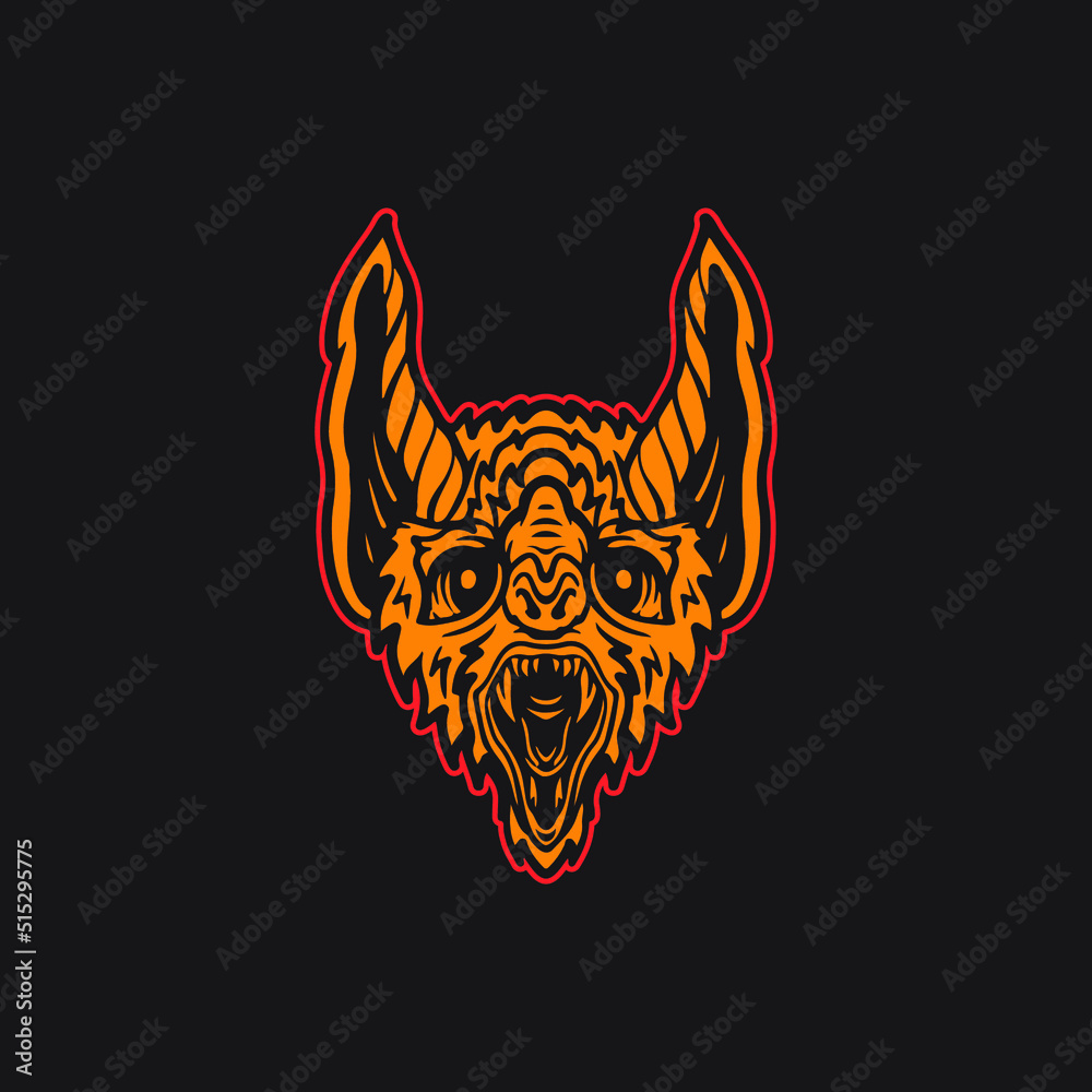 Obraz premium Old school style bat head drawing illustration. 
