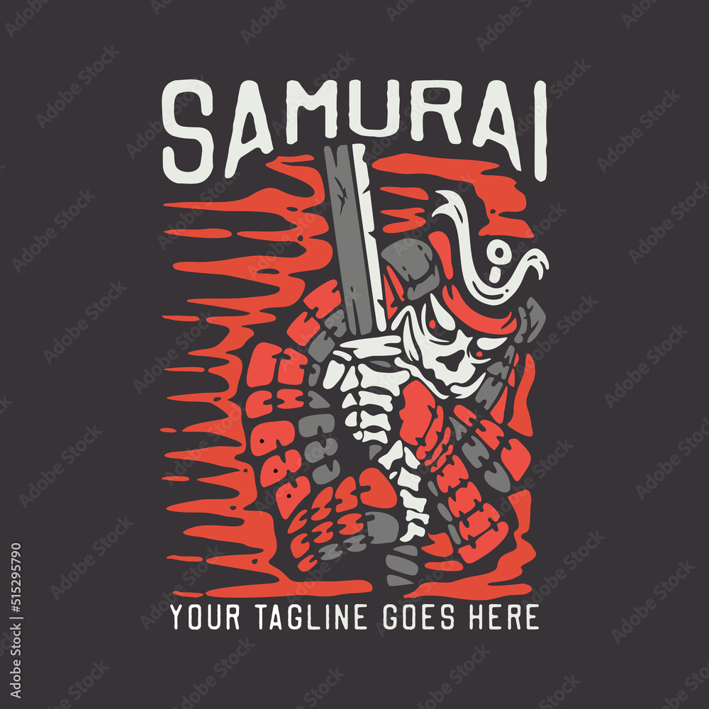 t shirt design samurai with samurai holding katana with brown background vintage illustration