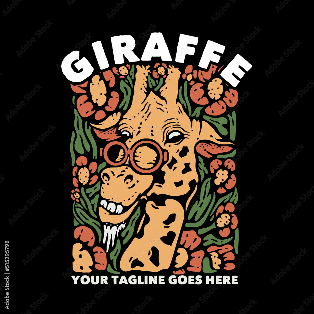 Obraz premium t shirt design giraffe with giraffe and black background vintage illustration