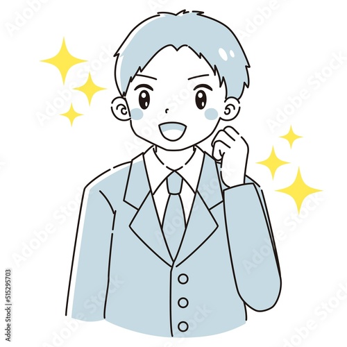 ガッツポーズをするスーツを着た男性のイラスト