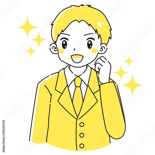 ガッツポーズをするスーツを着た男性のイラスト