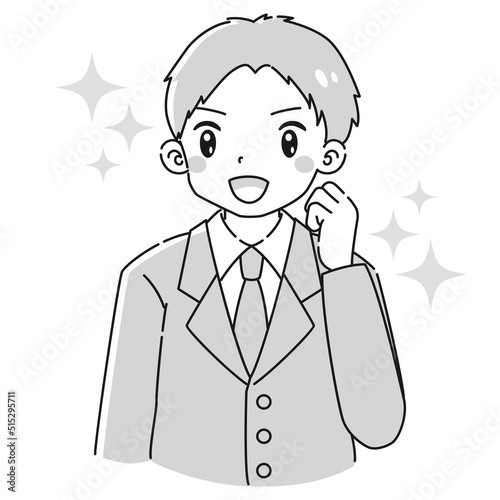 ガッツポーズをするスーツを着た男性のイラスト
