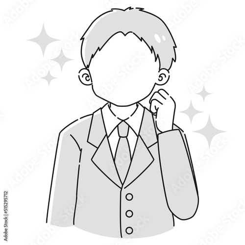 ガッツポーズをするスーツを着た男性のイラスト