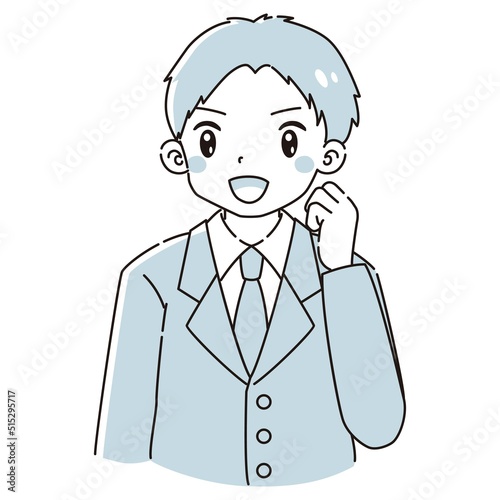 ガッツポーズをするスーツを着た男性のイラスト