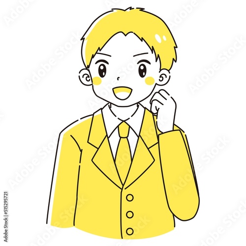 ガッツポーズをするスーツを着た男性のイラスト
