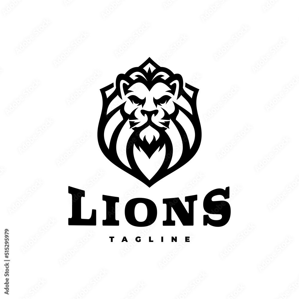 Lion head and shield mascot emblem logo illustration