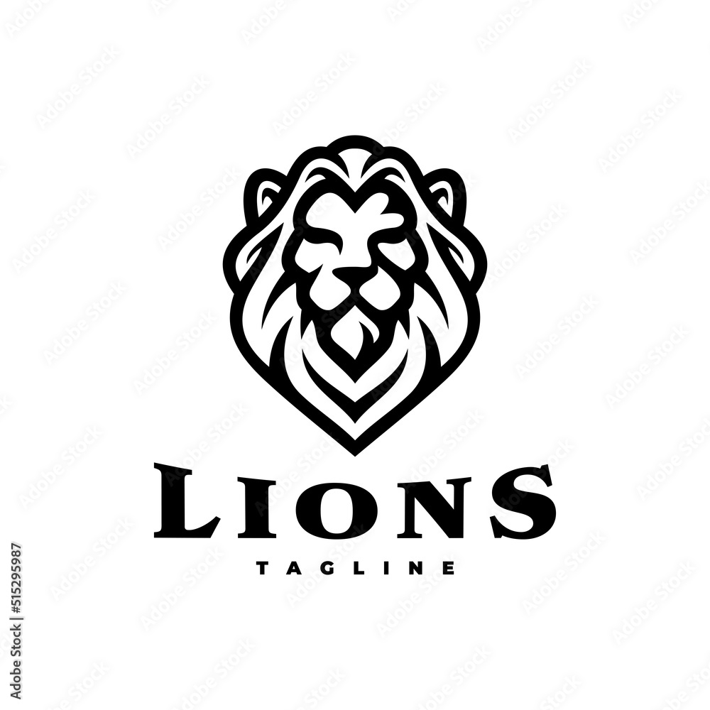 Lion head mascot line art logo illustration