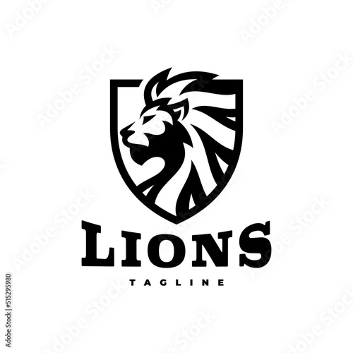 Lion head and shield mascot emblem logo illustration