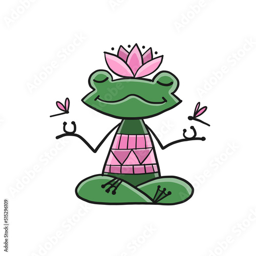 Yoga frog meditate in lotus pose. Isolated on white background. Cartoon for your design