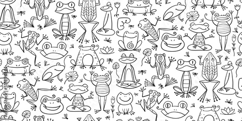 Funny frogs family. Seamless pattern background for your design
