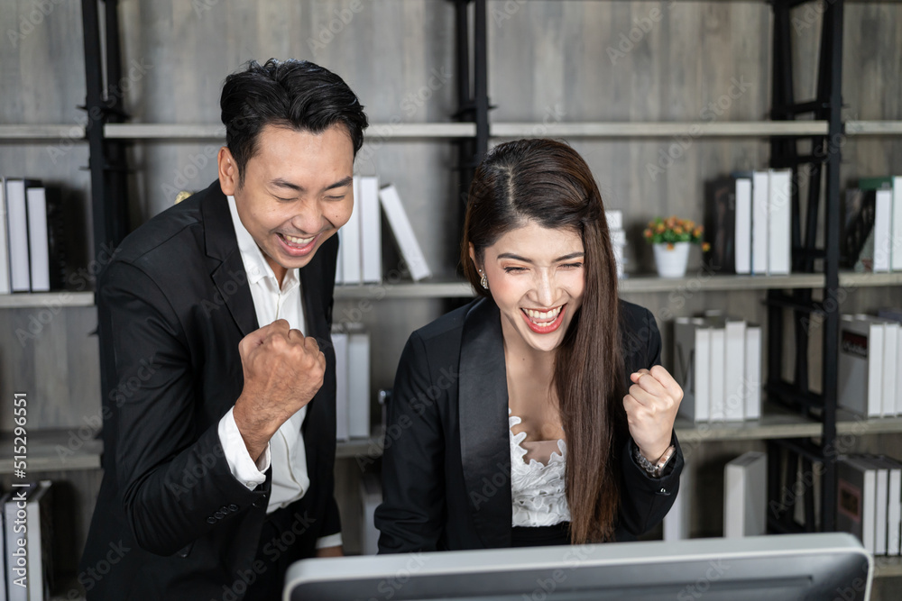 Yes winner gesture. Businesspeople celebrating. business people Happy to be successful concept Yes winner gesture. Businesspeople celebrating. business people Happy to be successful concept