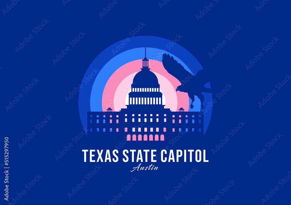 Texas State Capitol building logotype. World greatest architecture illustration. Modern moonlight symbol vector. Eps 10