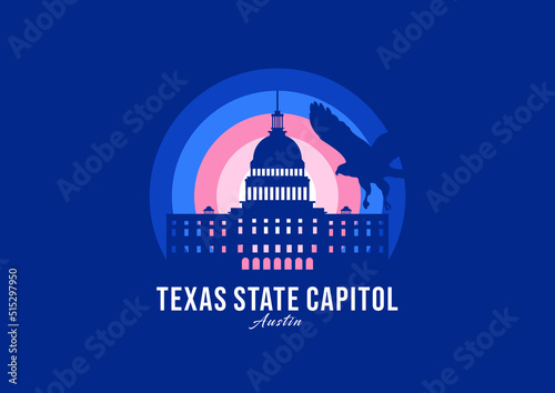Texas State Capitol building logotype. World greatest architecture illustration. Modern moonlight symbol vector. Eps 10