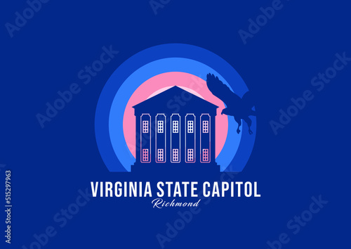 Virginia State Capitol building logotype. World greatest architecture illustration. Modern moonlight symbol vector. Eps 10