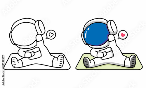 Cute astronaut workout coloring page for kids