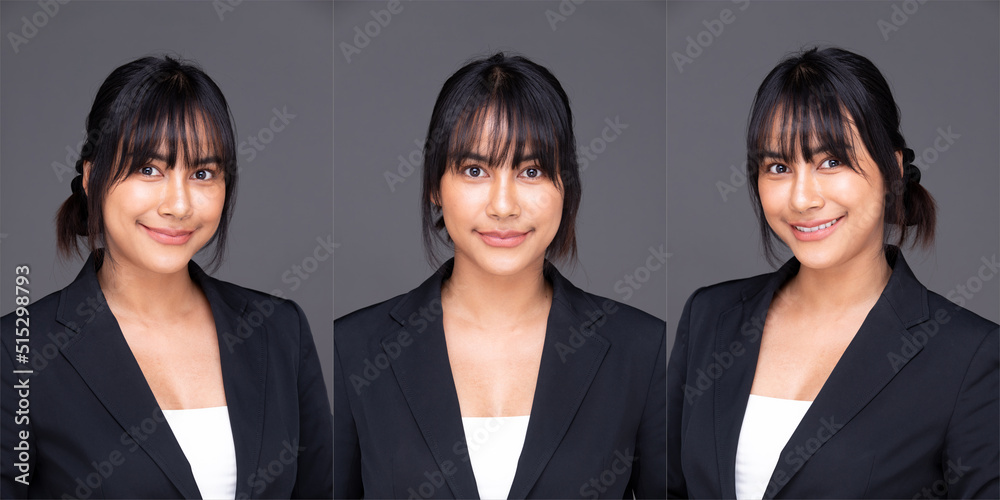 Collage Half body Face of Asian Indian business woman shows beautiful smile happy lips Collage Half body Face of Asian Indian business woman shows beautiful smile happy lips